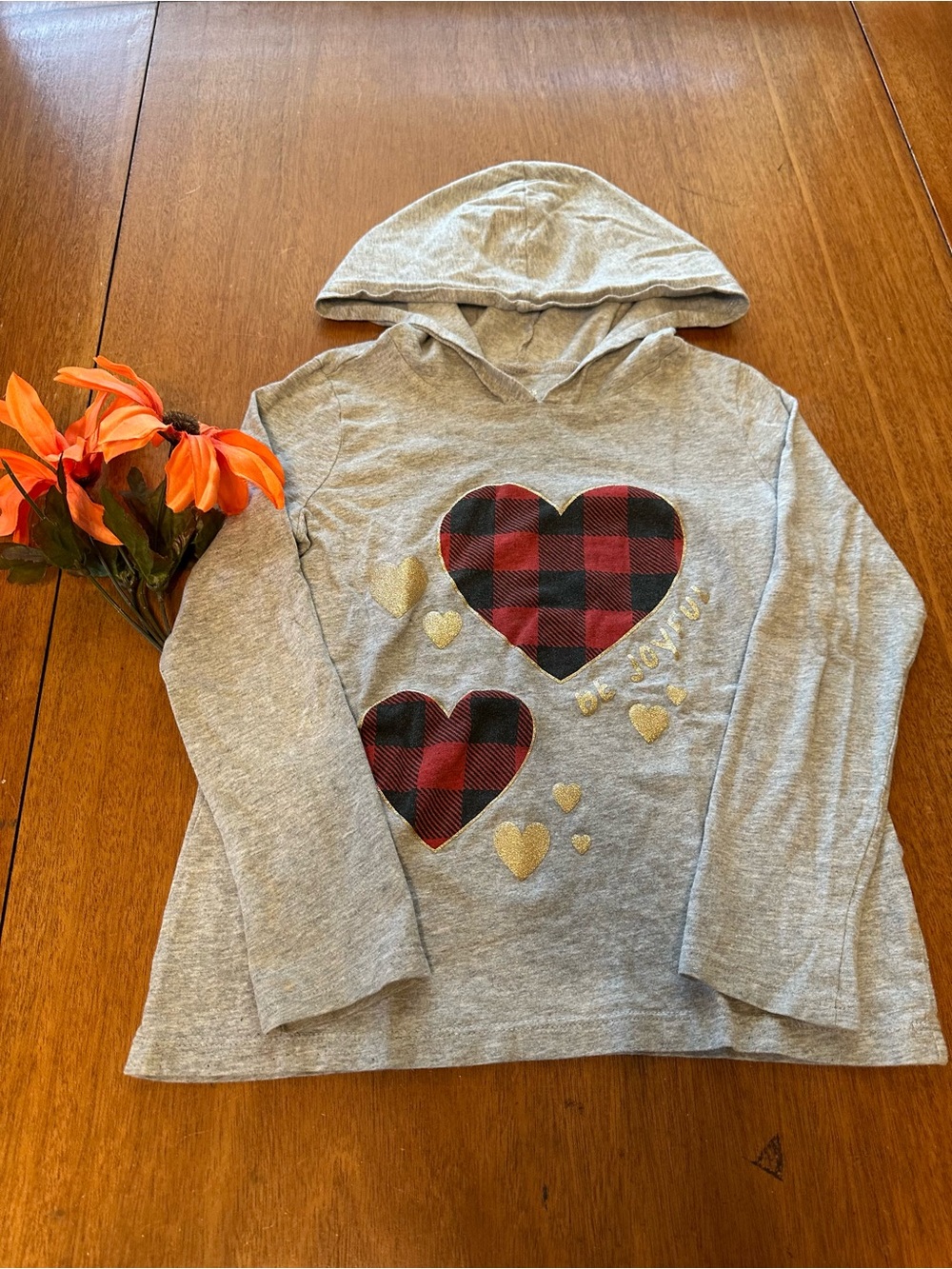 Carter's Gray Hooded Tee with Red & Black Plaid Hearts